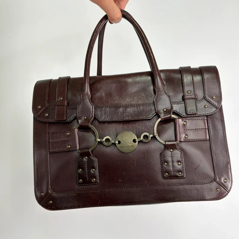 maroon brown Karen millen grunge briefcase handbag