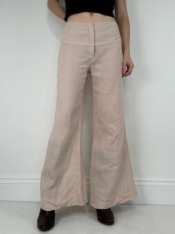 pink beige linen wide leg trousers