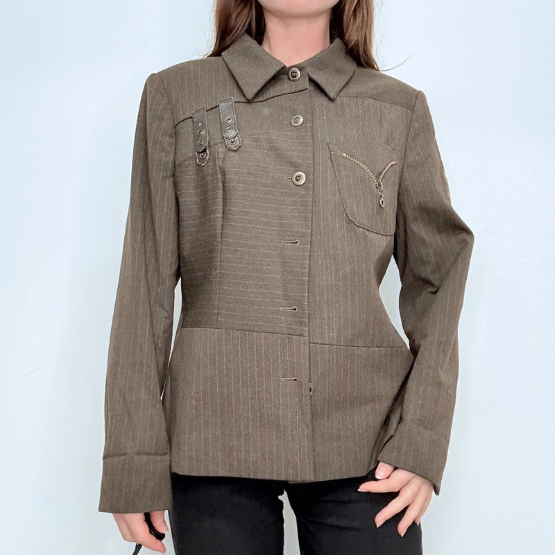 khaki pinstripe utility jacket