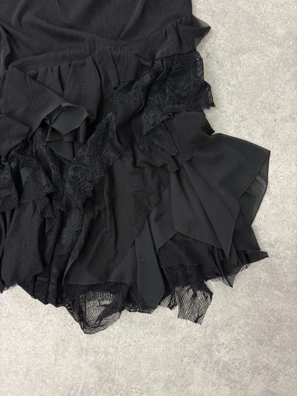 black ruffle grunge layered whimsygoth maxi skirt