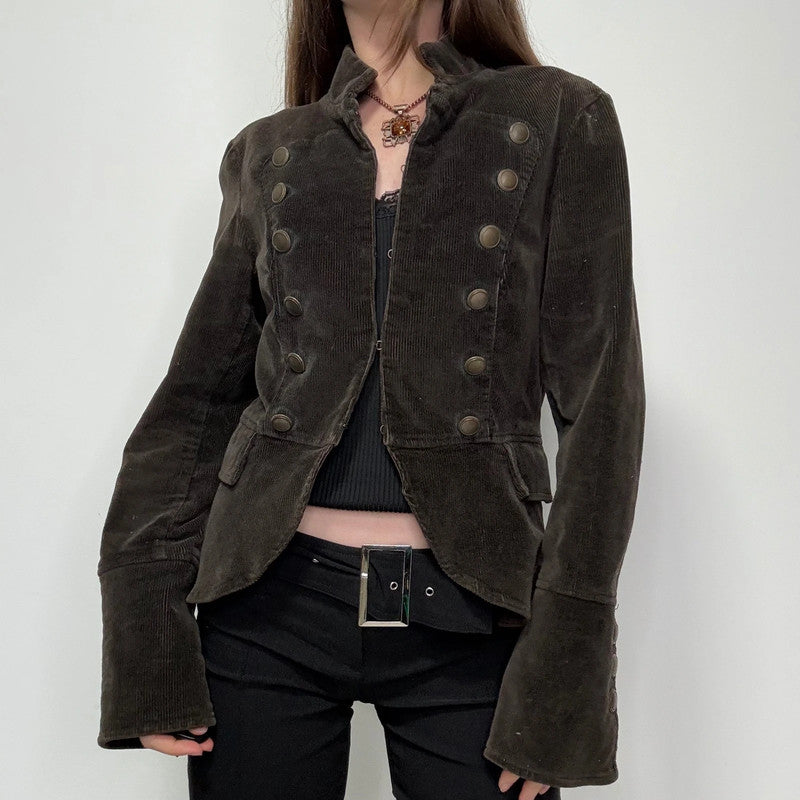 brown cord double breasted napolionic militray jacket