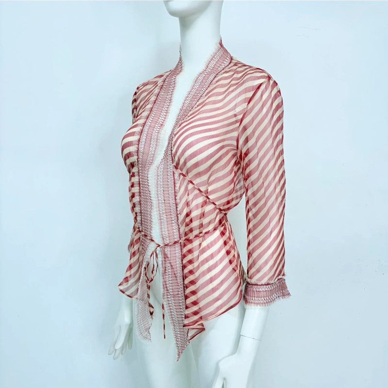 Jean Paul Gaultier sheer silk pinstripe flutter shirt