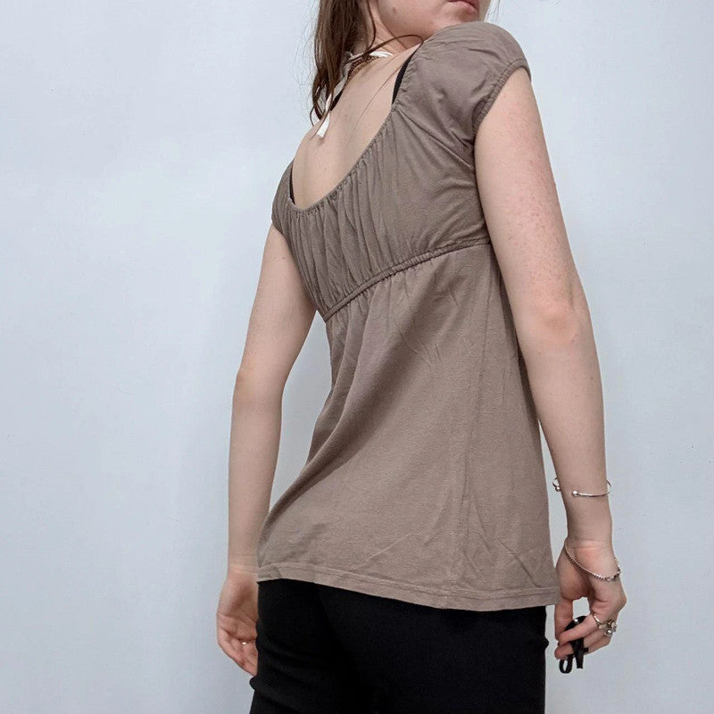 brown layered flared halter top