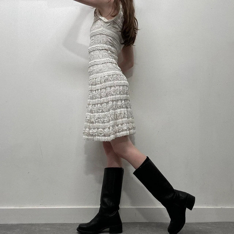 white lace flared coquette dress