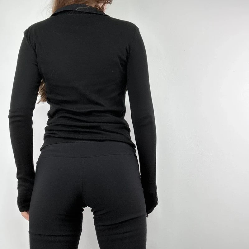 black long sleeve 1/4 button henley polo t-shirt