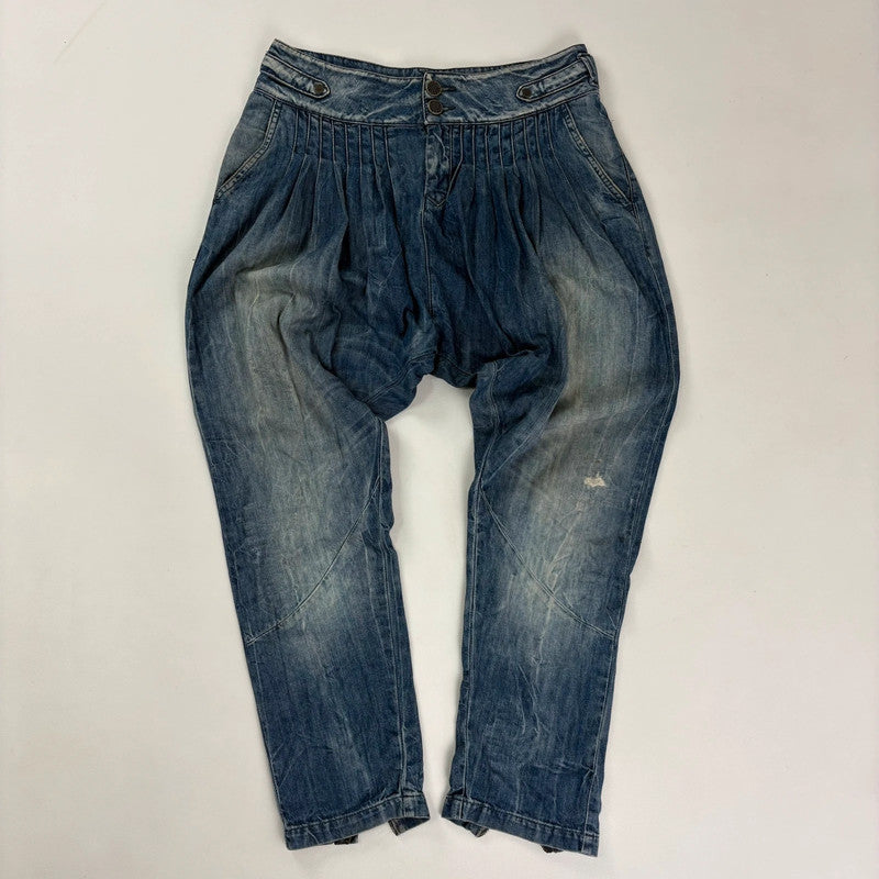pleated low rise barrel archival puff jeans