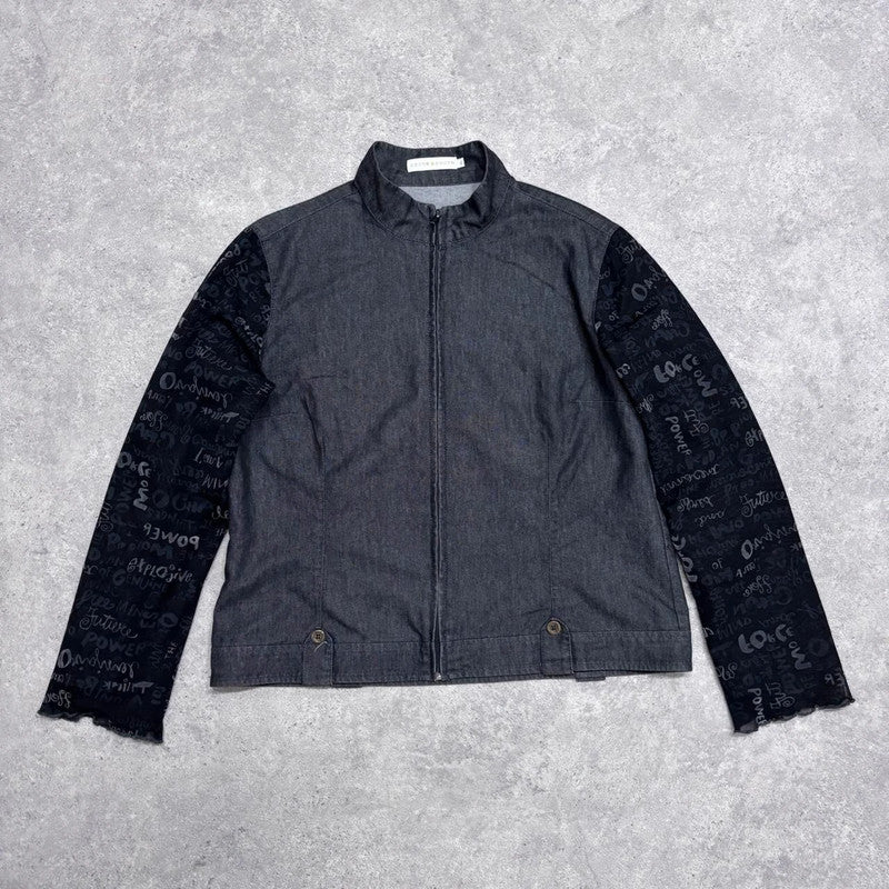 dark denim sheer sleeve jacket