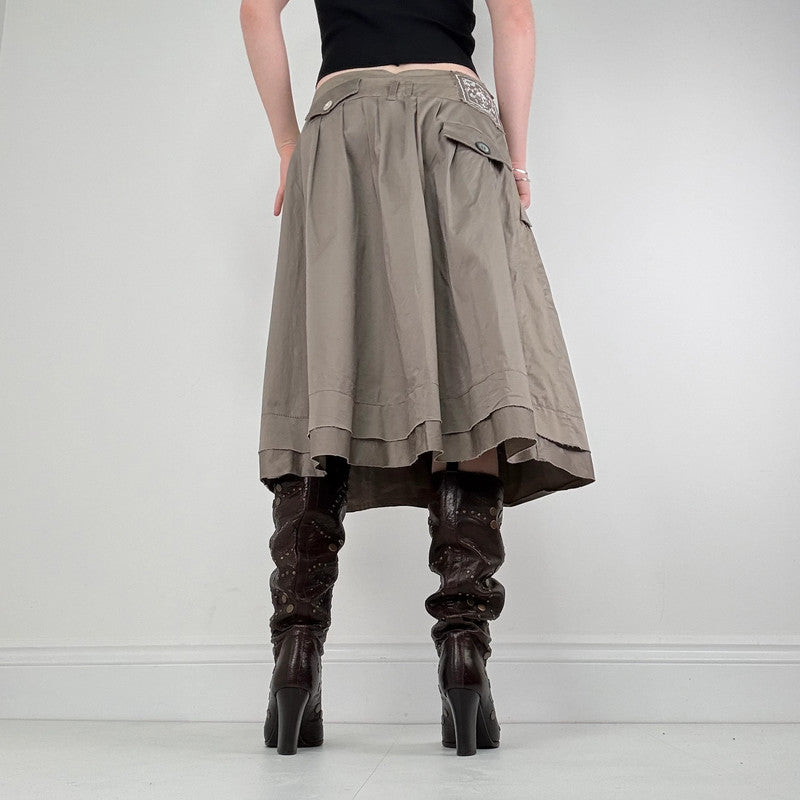 structured pleated khaki skirt