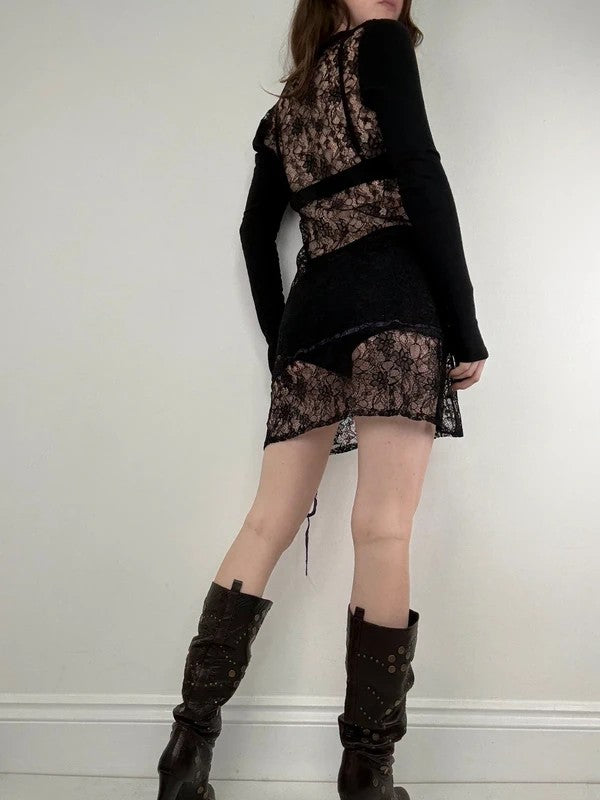 Cop Copine black lace sheer mini dress