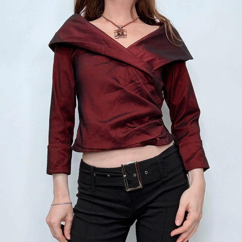 red structured off the shoulder shirt