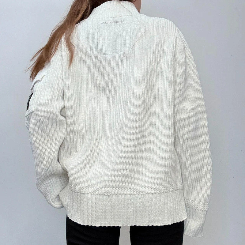 white chunky knitted oversized jumper