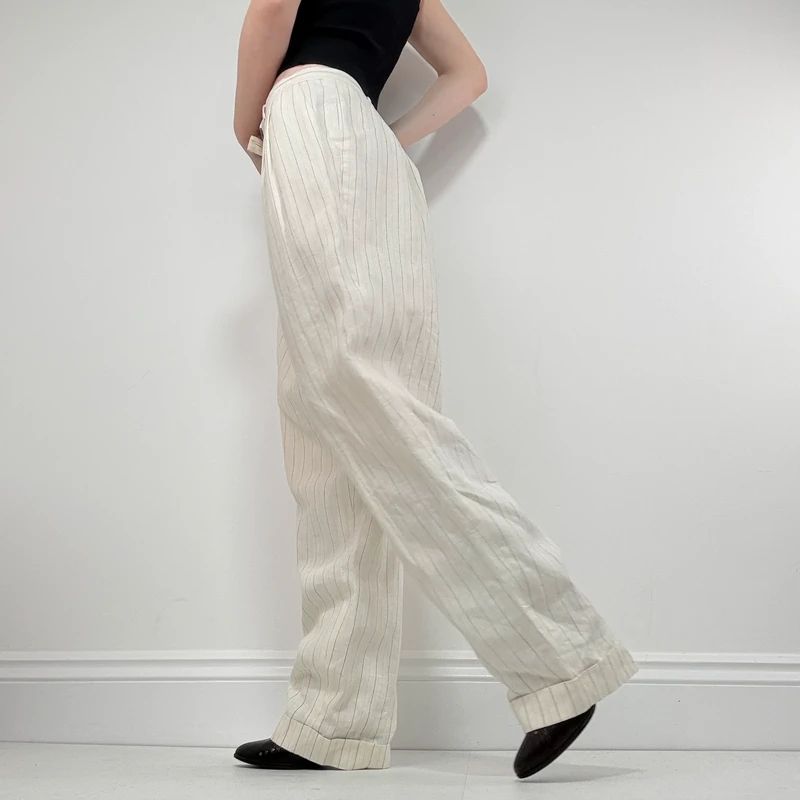 Laura Ashley vintage cream pinstripe trousers