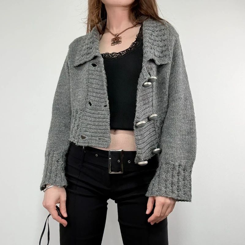 Grey cropped knitted cardigan