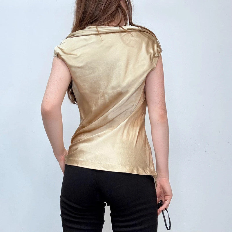 gold silk bias cut flutter vest top
