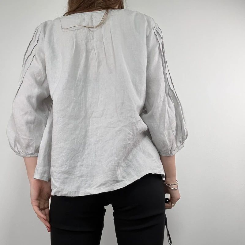 french grey pleated linen shirt