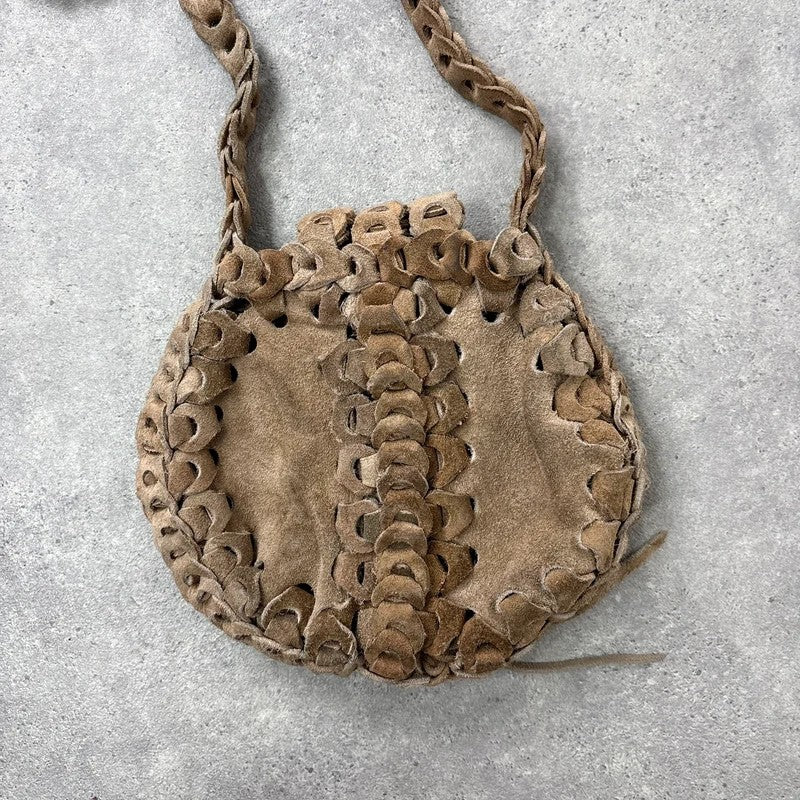 Boho suede circle woven crossbody bag