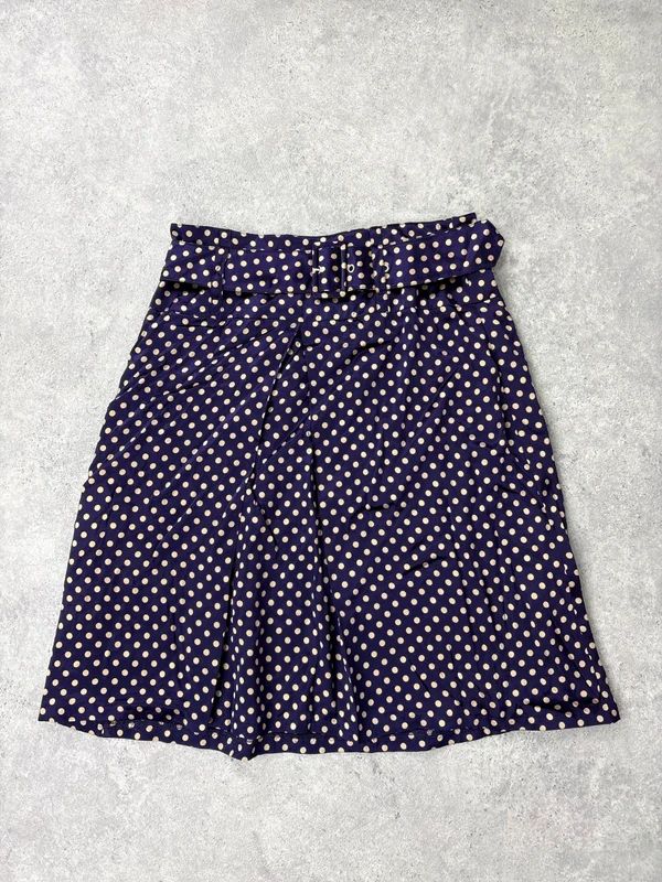 pleated silk polkadot flared midi skirt