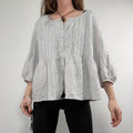 french grey pleated linen shirt