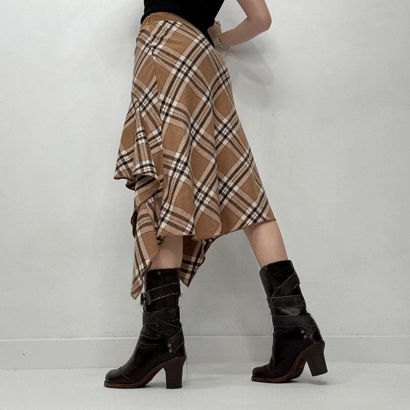 tartan checked asymmetric ruffle skirt