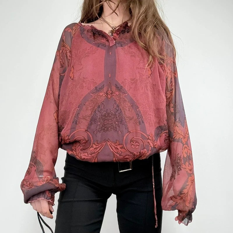 puff slouchy paisley burgundy blouse