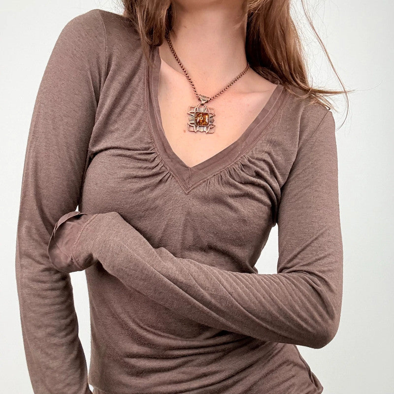 slouchy brown gathered long sleeve t-shirt