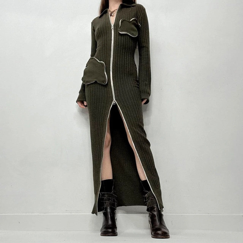 khaki knit JW Anderson rib dress