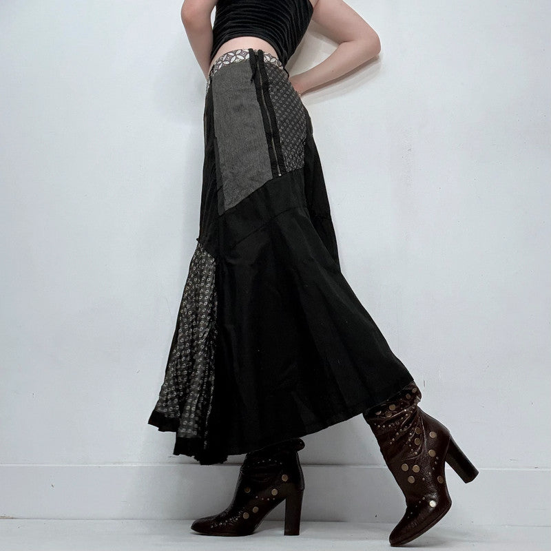 black polkadot patchwork maxi skirt