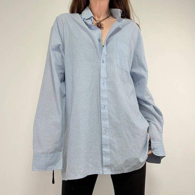 Baby blue pinstripe slouchy oversized skirt