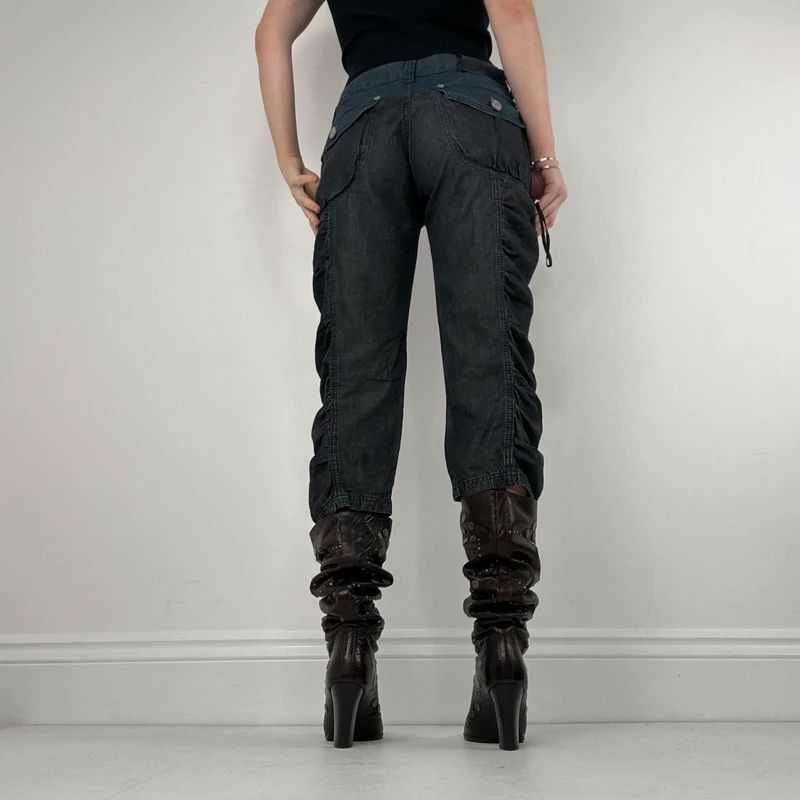 gathered cinched denim cropped pants