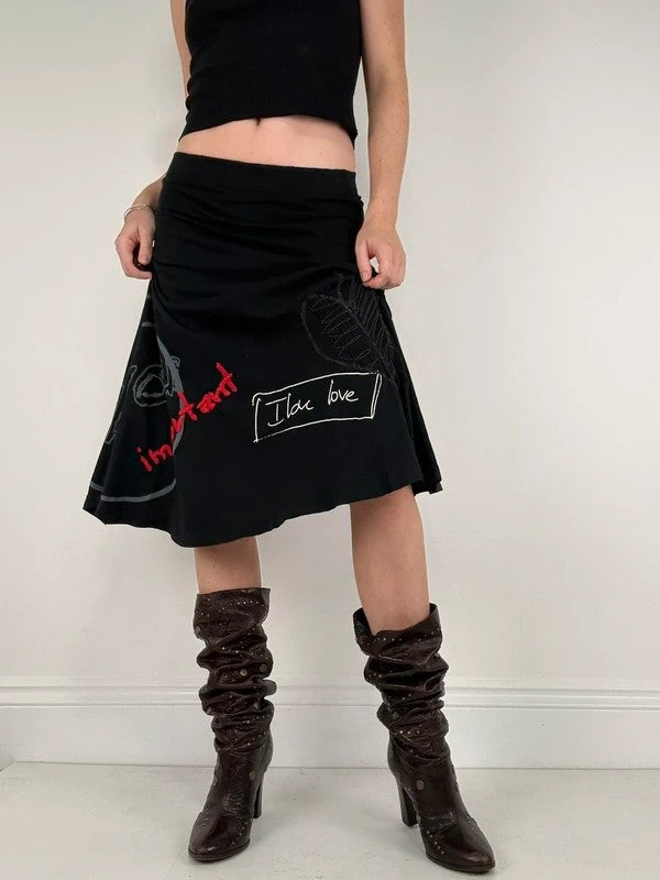 Black flared desigual midi skirt