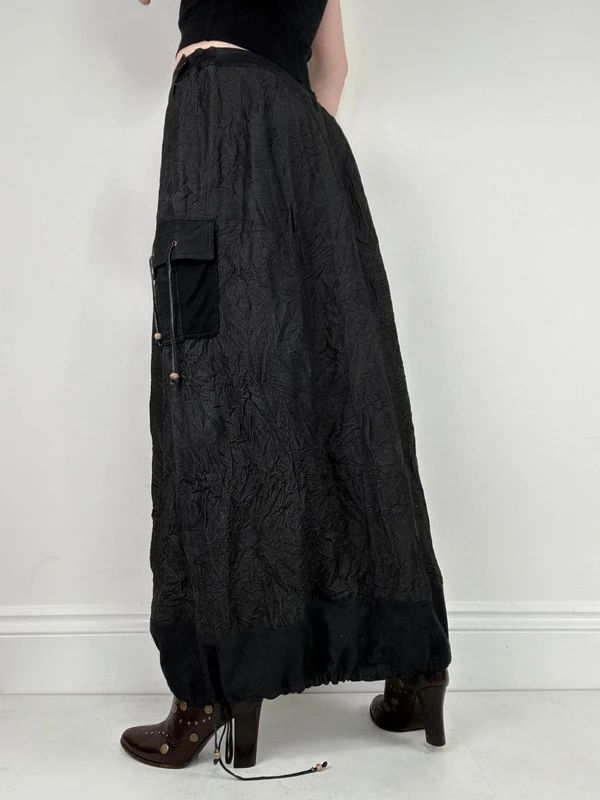 distressed black grunge maxi cargo skirt