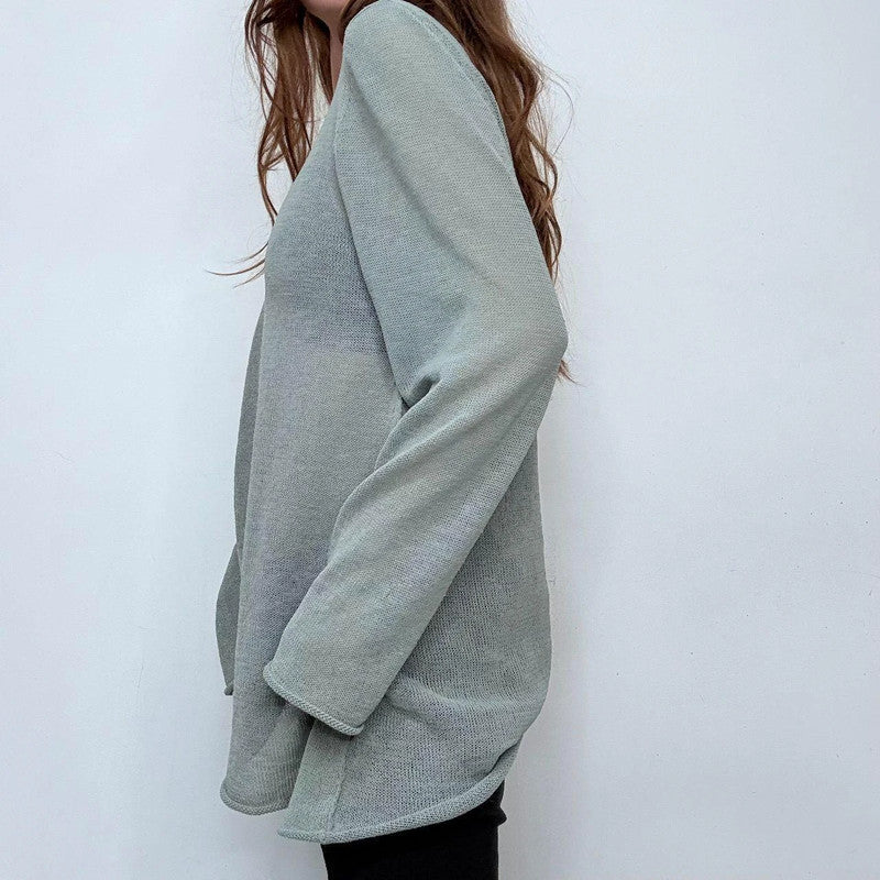 blue sheer knit asymmetric jumper