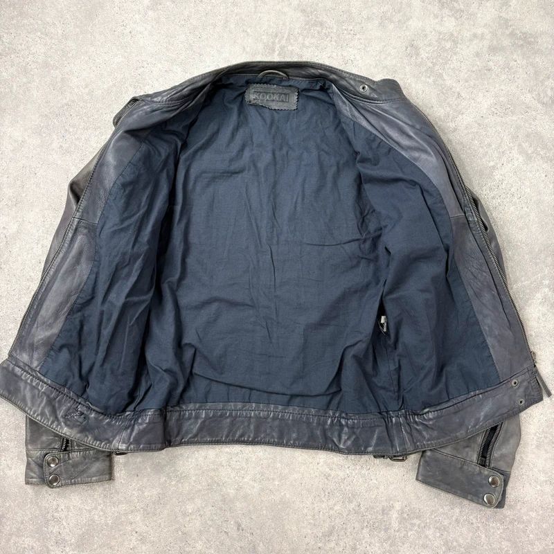 distressed leather boxy biker jacket