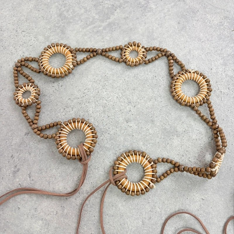 Woven beaded tie up waist belt