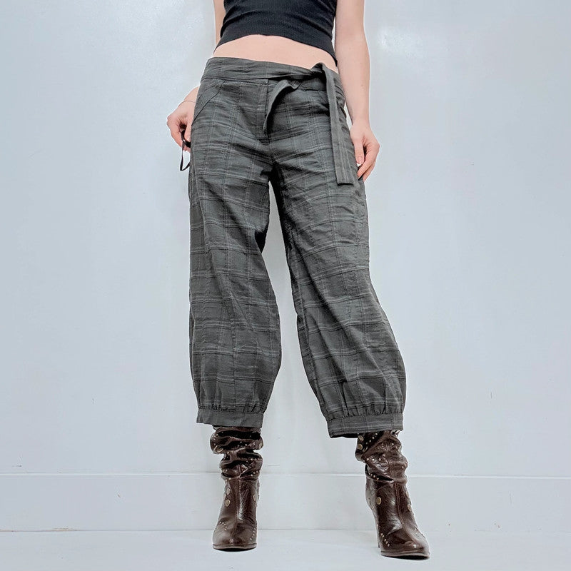 structured checked puff trousers