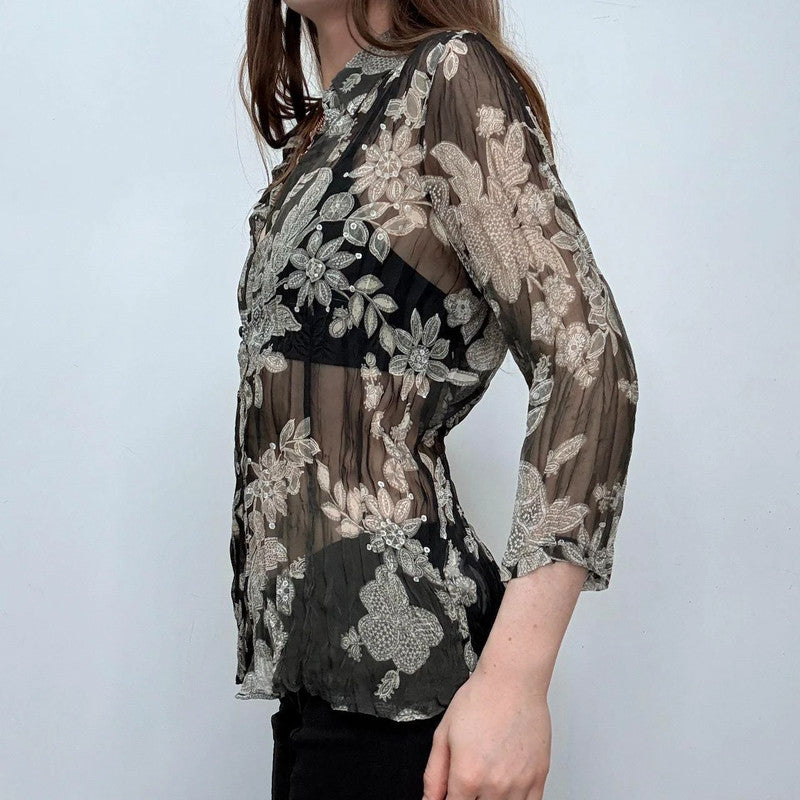sheer crinkle floral paisley shirt