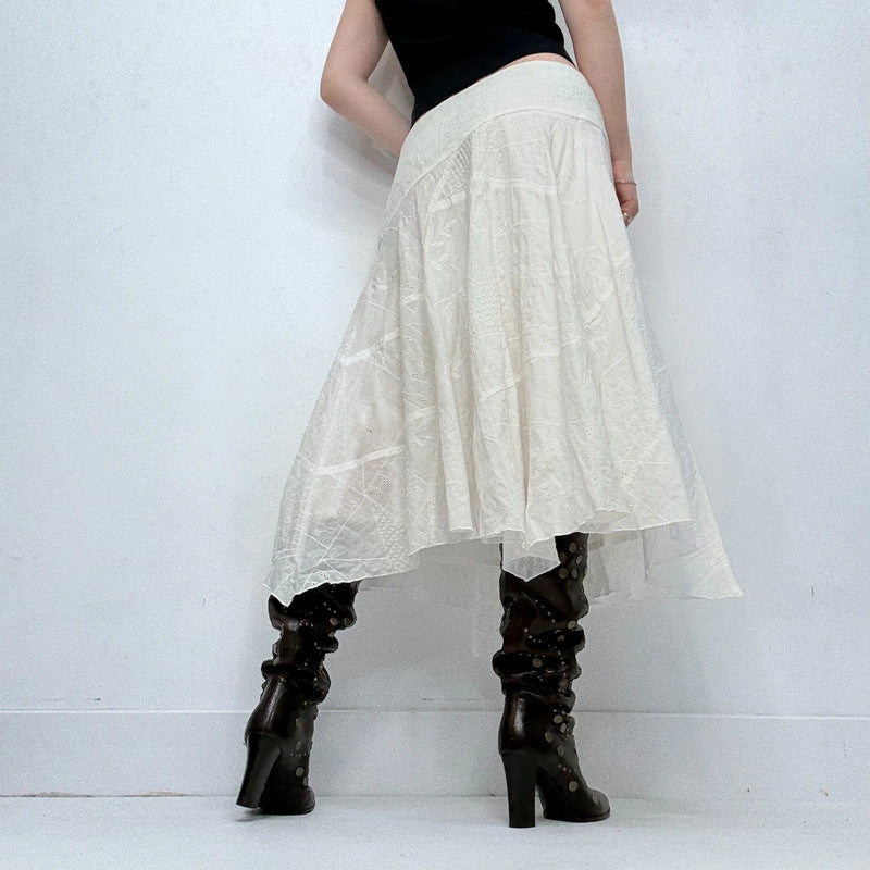 white lace asymmetric cotton skirt
