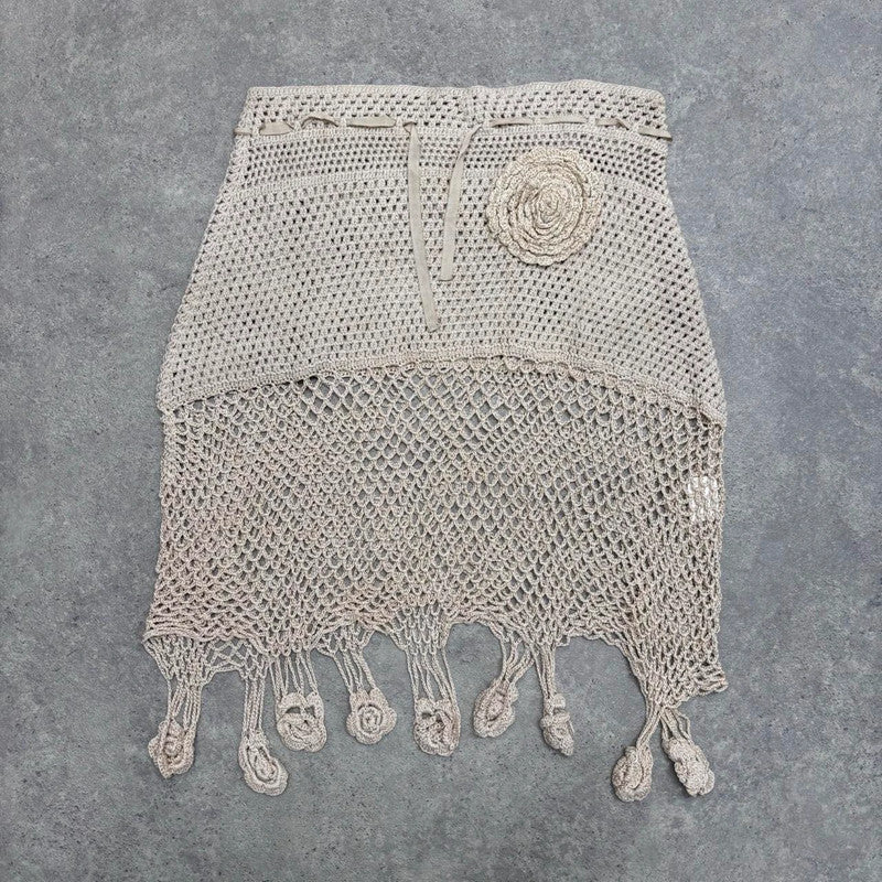 cream crochet lace sheer midi skirt