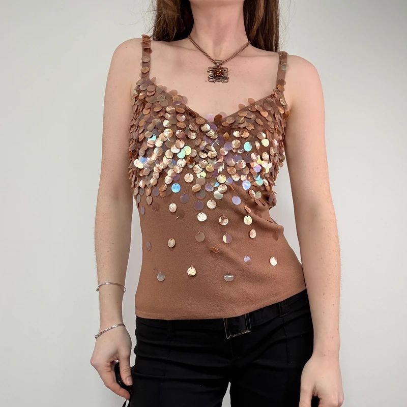 tan mother of pearl disc beadee vest