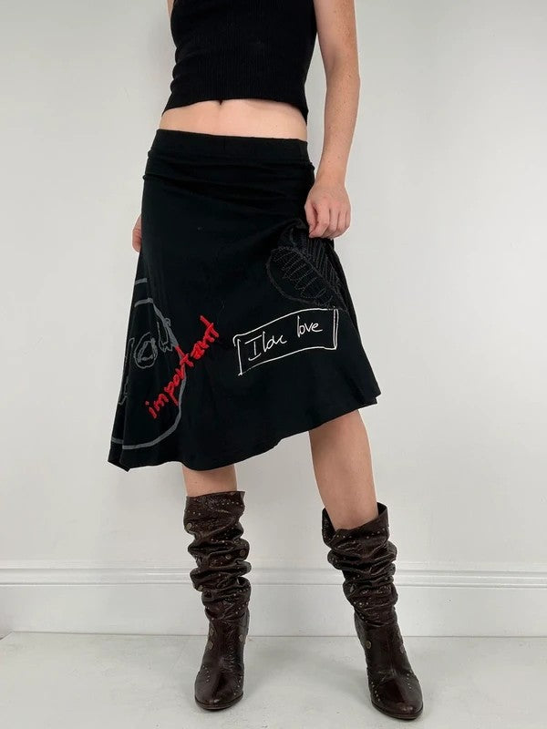 Black flared desigual midi skirt