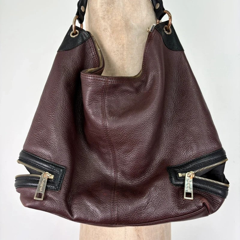 Leather slouchy zipper hobo shoulder bag