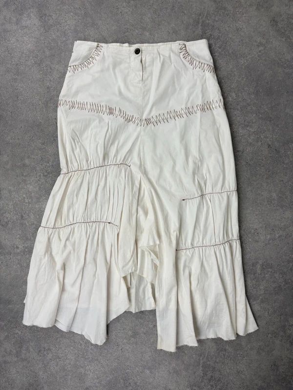 pleated white asymmetric flared maxi skirt