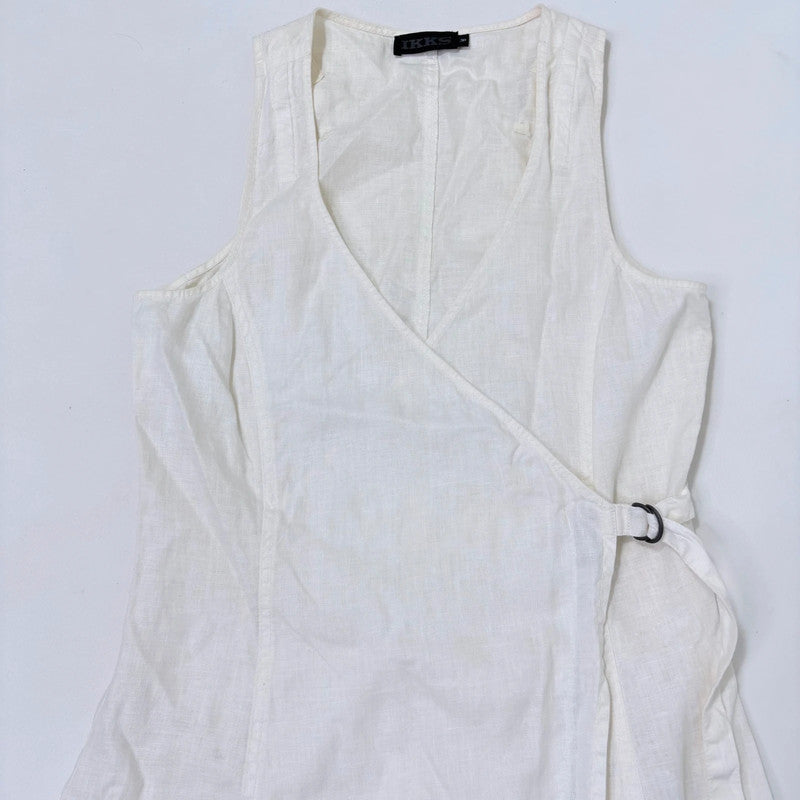white linen utility wrap dress