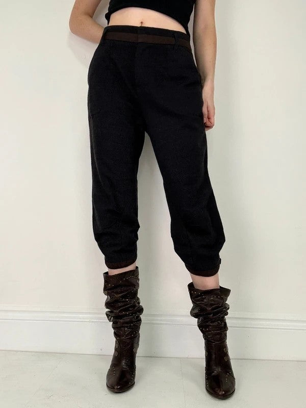Pleated wool pinstripe capri grunge trousers