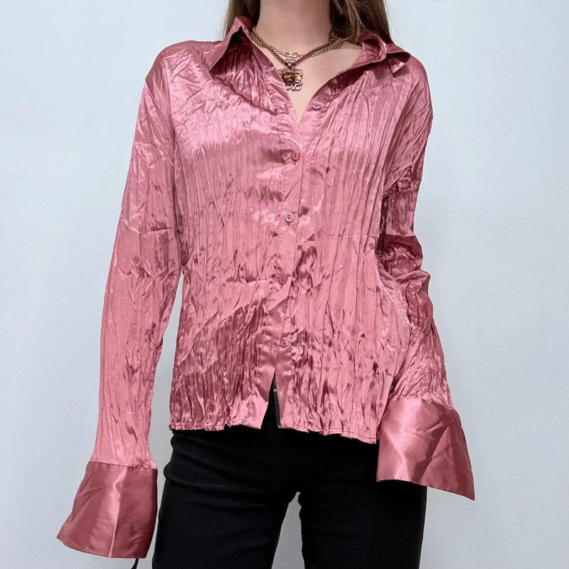 pink crinkle flared shirt