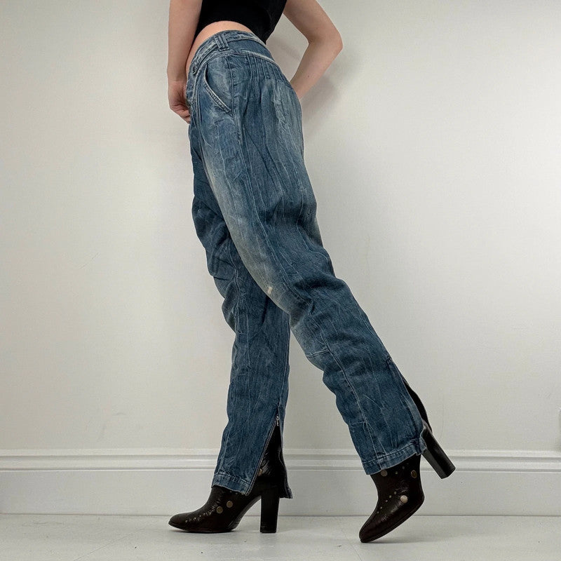 pleated low rise barrel archival puff jeans