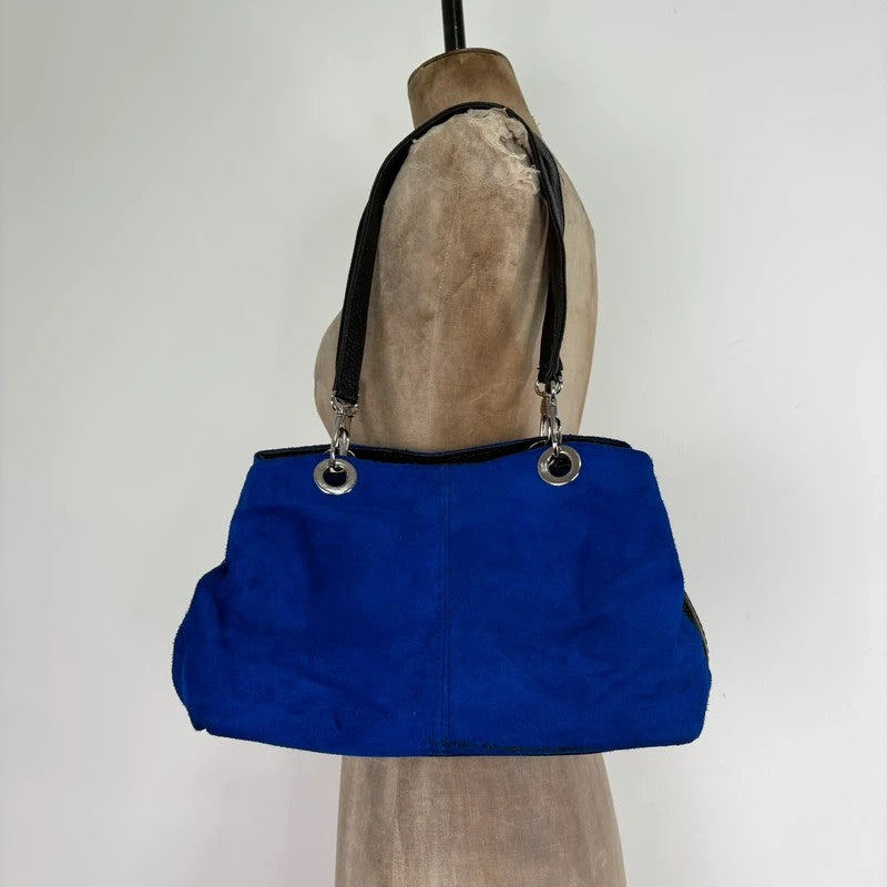 Suede electric blue leather mini eyelet handbag