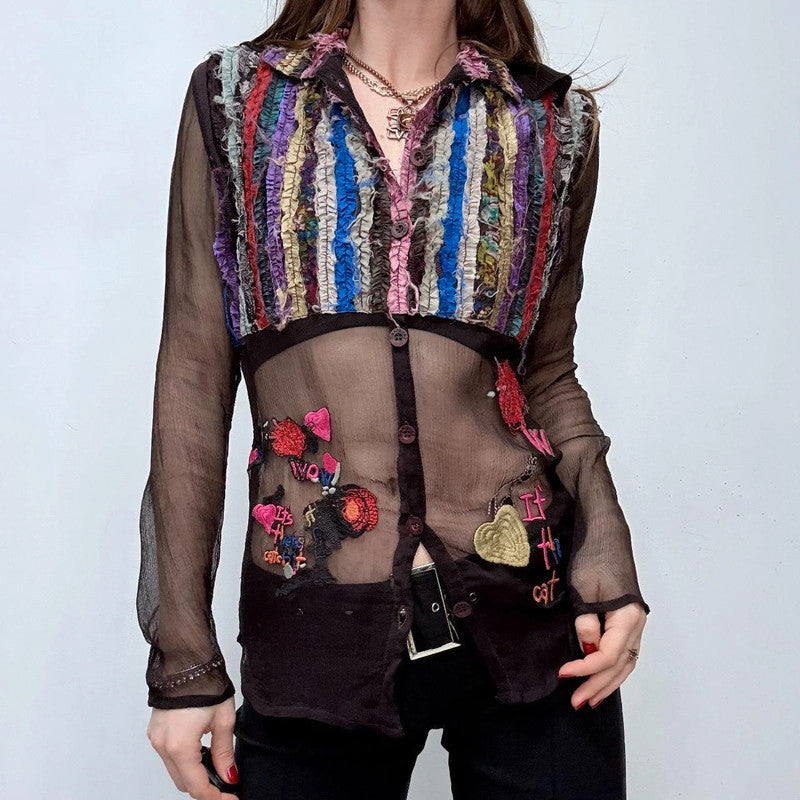 embroidered patchwork fairy sheer shirt