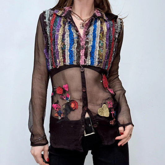 embroidered patchwork fairy sheer shirt