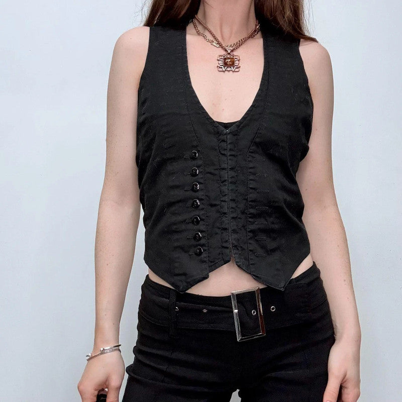 black fitted button corset waistcoat